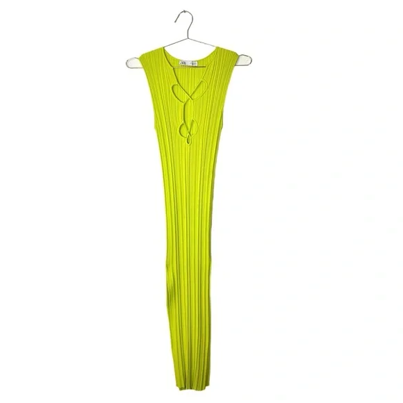 Zara Lime Green Cutout Midi Dress Size S - Picture 2 of 5